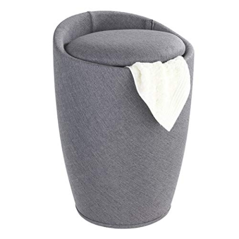 WENKO Badhocker Mod. Candy Leinen Optik Grau, Hocker mit Stauraum für das Badezimmer und Wohnzimmer, integrierter Wäschesammler, ABS-Kunststoff, BPA-frei, Fassungsvermögen 20 L, Ø 36 x 50,5 cm