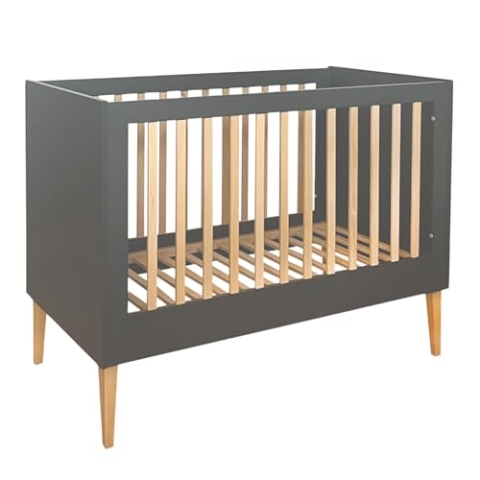ATB Grau Babybett Ila 60x120 - Baby Bett Für Baby, Massivholz Bed 120x60 for Babys - Kinderbett Ab 3 Jahr - Graphit Crib 60 x 120 - Beyaz Bebek Yatagi - Komplett Beybi Cots Für Sleep