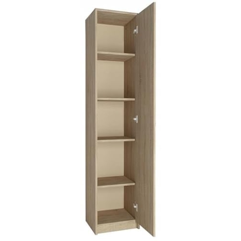 MATKAM Bücherregal Regal R8, B/H/T 39x180x35cm mit Türen, ideal für Büro, Diele Wohnzimmer, Jugend- oder Kinderzimmer, mit verstellbaren Regalböden und satinierte Griffe (Sonoma Eiche)