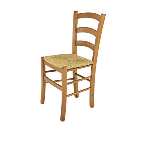 t m c s Tommychairs - Stuhl Venice für Küche und Esszimmer, robuste Struktur aus lackiertem Buchenholz im Farbton Eichenholz und Sitzfläche aus Stroh