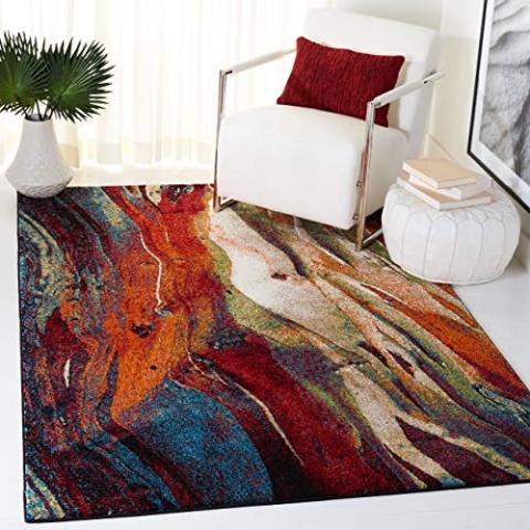 SAFAVIEH Zeitgenössische Teppich für Wohnzimmer, Esszimmer, Schlafzimmer - Glacier Collection, Kurzer Flor, Rot und Grün, 201 X 274 cm