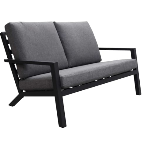 4 jahreszeiten gartenmobel 2-Sitzer Lounge-Sofa | Bezano | Mattschwarz/Grau | Aluminium