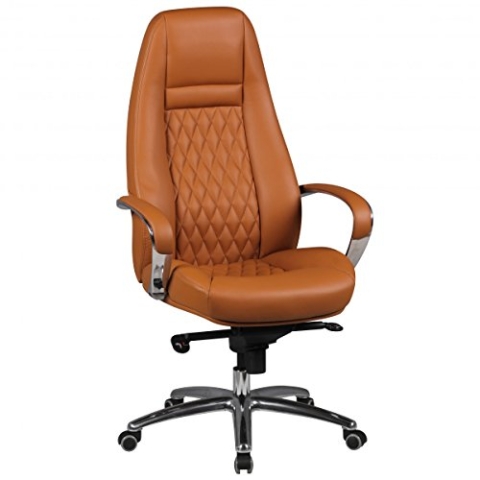 Amstyle Bürostuhl Austin Echt-Leder Caramel Schreibtischstuhl 120KG Chefsessel hohe Rückenlehne mit Kopfstütze X-XL