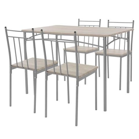 ML-Design Esstisch mit 4 Stühlen, Eiche hell, Essgruppe Set 5-TLG für 4 Personen, Holz, Esszimmerstühle mit Metallbeinen, Küchentisch Set, Esszimmergarnitur, Sitzgruppe für Esszimmer Wohnzimmer Küche