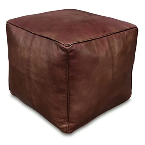See the Good Quadratischer Leder Pouf - Handgefertigt - gefüllt geliefert - Ottoman, Sitzsack, Fußhocker (Braun)