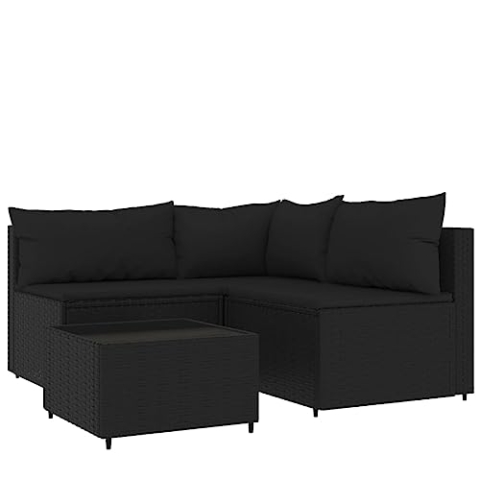vidaXL Garten Lounge Set 4-TLG., Gartenmöbel Set mit Kissen, Sitzgruppe für Garten Terrasse, Modular Sofa Garnitur Loungemöbel, Schwarz Poly Rattan