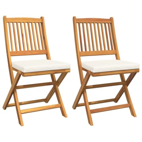 vidaXL Faltbares Gartenstuhlset für den Sommer | Creme Weiß Naturholz UV-beständig Perfekte Balkonmöbel 2 Stühle Holz Möbel Terrasse Garten Kompakte Stühle