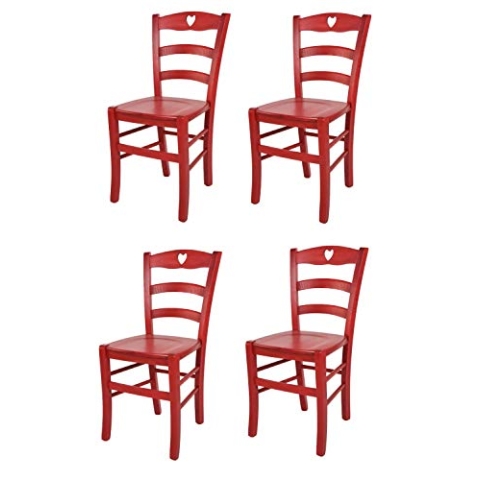 t m c s Tommychairs - 4er Set Stühle Cuore für Küche und Esszimmer, Robuste Struktur aus Buchenholz, in Anilinfarbe Rot lackiert und Sitzfläche aus Holz