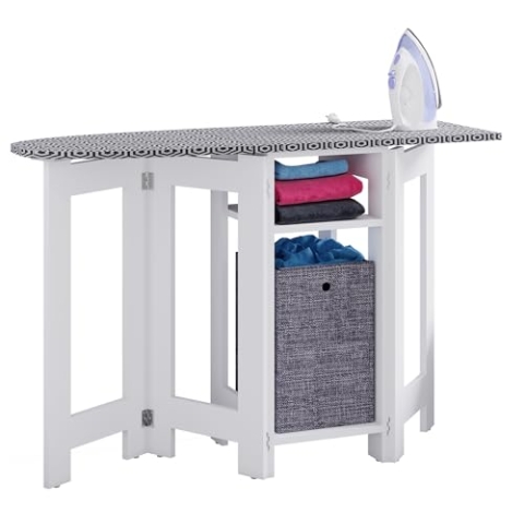 VCM Holz Kommode | Bügelbrett | Bügelschrank | Maße ca. H. 75 x B. 112 x T. 37 cm - Bigalos Weiß