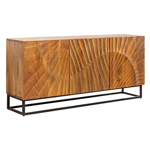 Riess Ambiente Massives Sideboard Scorpion 140cm braun Mangoholz aufwendige 3D Schnitzereien Massivholz Kommode Anrichte