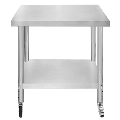 Gastro Edelstahl Arbeitstisch Vorbereitungstisch Küchentisch Zerlegetisch Flexibel Mobil 4 Rollen 2 Bremsen 4 anpassbaren Füßen Verstellbares unteres Regal 3 Positionen 160kg Kapazität 76 x 45 x 86cm