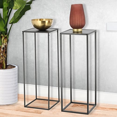 Spetebo Metall Beistelltisch im 2er Set anthrazit - 70 cm - aus Metall mit MDF Platte Blumen Hocker Ständer Etagere Pflanzentopfhalter
