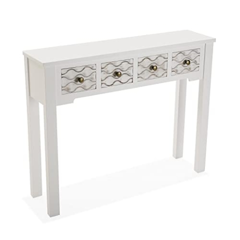 Versa Safira Schmales Möbelstück für den Eingangsbereich oder Flur, Moderner Konsolentisch, mit 4 Schubladen, Maßnahmen (H x L x B) 79 x 25 x 97 cm, Holz, Farbe: Weiß und Braun