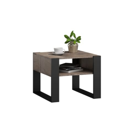 MATKAM Couchtisch KAJA H50 x B60 x T63,6 cm, offene Ablage unter der Tischplatte, Kufenbeine, Wohnzimmer Couchtisch Modern Wohnzimmertisch Universal (Grange Eiche Retro Loft)