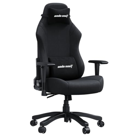 Anda Seat Luna Gaming-Stuhl aus Stoff, groß, ergonomisch, neigbar, für Computer/Heimbüro, robuste Nacken- und Rückenstütze, schwarz, zusammenklappbarer Liegesitz für Erwachsene