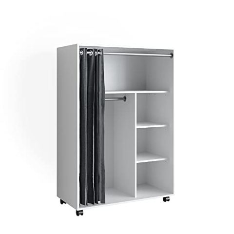 Vicco Kleiderschrank Doros, Flügeltürenschrank, Weiß, 100 x 146.6 cm mit Rollen