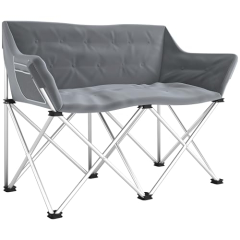 Outsunny Faltstuhl 2 Sitzer faltbar Campingstuhl mit Armlehnen Seitentasche Outdoor Klappstuhl bis 240kg belastbar leicht gepolstert Angelstuhl Gartenstuhl für Garten Camping Strand