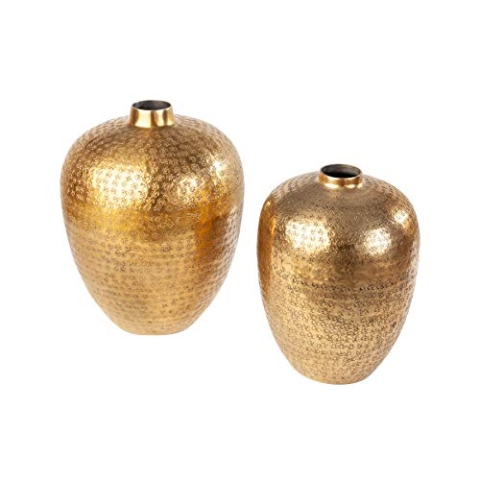Riess Ambiente Handgearbeitetes Vasen 2er Set Oriental 33cm Gold mit Bodenschutz in Handarbeit verziert Dekovase Blumenvasen
