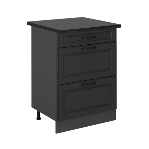 Vicco Küchenunterschrank R-Line, Anthrazit Landhaus, 60 cm mit Schubladen, AP Anthrazit