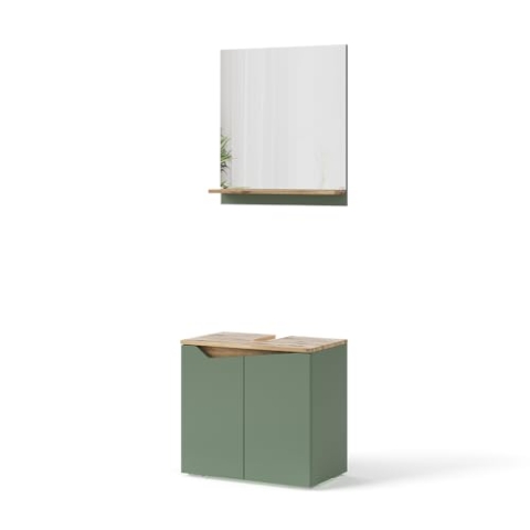Vicco Badmöbel-Set Marelle, Badezimmerschrank-Set, Grün/Artisan, 2 Teile