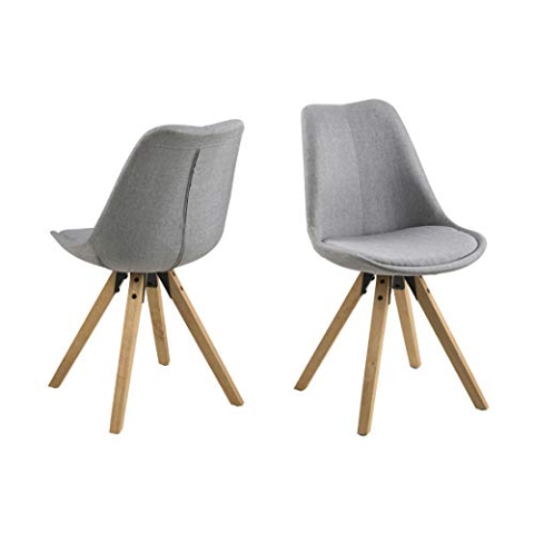 AC Design Furniture Nadia Esszimmerstühle 2er Set, Graue Küchenstühle, Polstersitz in Flachgewebe und Holzbeine, Hellgrau/Natur, Esszimmermöbel im skandinavischen Stil, B: 48,5 x H: 85 x T: 55 cm