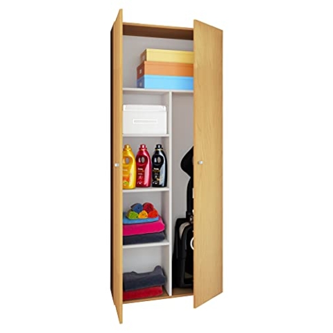 VCM Holz-Besenschrank | 6 Fächer | Maße ca. B. 70 x H. 178 x T. 40 cm | Haushaltsschrank | Mehrzweckschrank - Vandol Buche