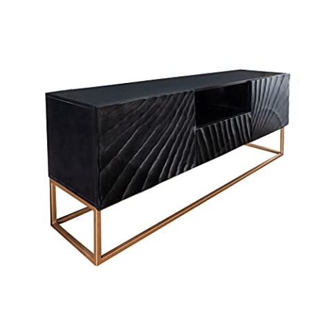 Riess Ambiente Massives TV Lowboard Scorpion 160cm schwarz Mangoholz aufwendige 3D Schnitzereien TV-Board Wohnzimmerschrank