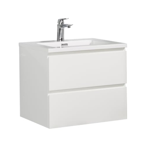 Badezimmer Badmöbel Set Angela 60cm - Hochglanz Weiß - Unterschrank Schrank Waschbecken Waschtisch