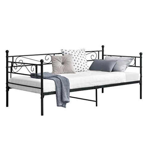 [en.casa] Metallbett Kerava 90x200 cm Tagesbett mit Kopf- und Fußteil Bettsofa Kojenbett Jugendbett Gästebett Schwarz