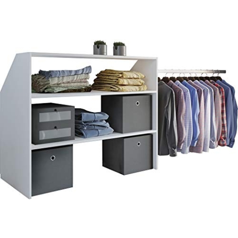 VCM Holz Kleiderschrank | offener Schrank | begehbarer Kleiderregal | Dachschrägen Regal | Maße ca. B. 90 x H. 100 x T. 50 cm - Dacho l Weiß