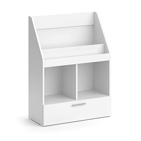 Vicco Kinderregal Luigi, Spielzeugregal für Faltboxen, Weiß, 72 x 96.2 cm mit Schublade