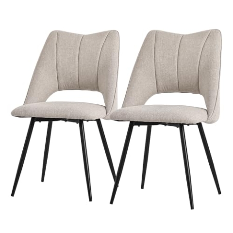 ML-Design Esszimmerstühle 2er Set Beige, Wohnzimmerstühle aus Stoffbezug mit schwarzen Metallbeinen, Küchenstühle mit Rückenlehne, Polsterstühle für Esszimmer Wohnzimmer Küche Büro, Gepolsterte Sessel