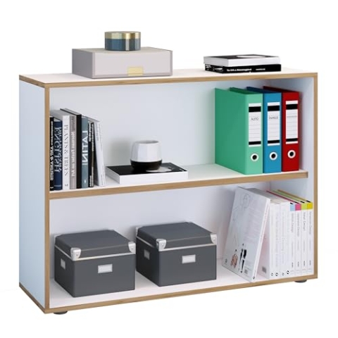 VCM Holzregal stehend | platzsparender Aktenschrank | Maße ca. H. 74 x B. 100 x T. 33 cm | Elegantes Regal | Büroregal – Salia 2fach B. 100 cm Weiß