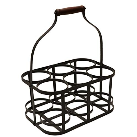khevga Flaschenkorb Metall – Vintage-Design mit Holzgriff, 6 Flaschen bis 1,5 l, Bier- und Weinträger für Küche, Picknick, Gartenpartys, robust & stilvoll
