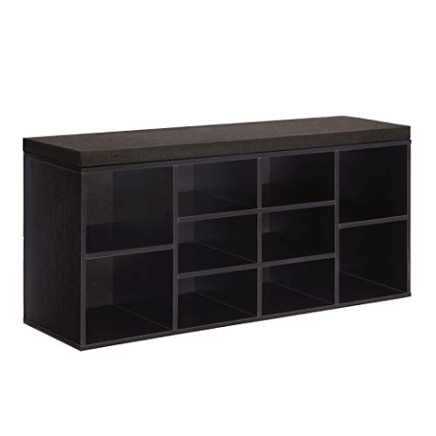 VASAGLE Schuhbank, Schuhregal, Schuhaufbewahrung, Sitzbank, 10 Fächer, mit Polsterung, für den Eingangsbereich, Flur, Schlafzimmer, 30 x 104 x 48 cm, espressobraun-braun LHS10BR