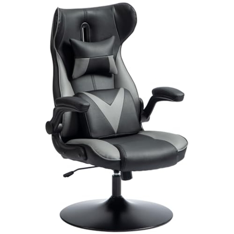 Vinsetto Gaming Stuhl mit Wippenfunktion, ergonomischer Computerstuhl, höhenverstellbar Bürostuhl, drehbar Schreibtischstuhl mit Kopf- und Lendenkissen, bis 120 kg belastbar, Schwarz+Grau