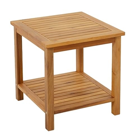 Spetebo Akazien Beistelltisch Iowa geölt - 45 x 45 cm - Holz Gartentisch mit 2 Ablagen - Couchtisch Bistrotisch Holztisch aus Akazienholz für Balkon Terrasse Garten