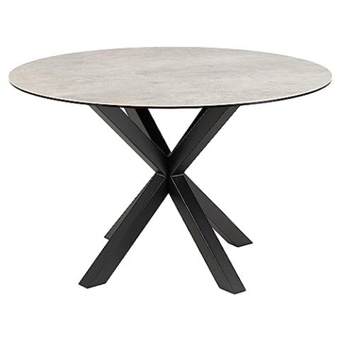 AC Design Furniture Heather Runder Esstisch für 4 Personen, Tischplatte in Grau und Metallkreuzgestell, Küchentisch mit Keramikoberfläche, Hitzebeständig, Kratzfest, Ø: 119 x H: 75,5 cm