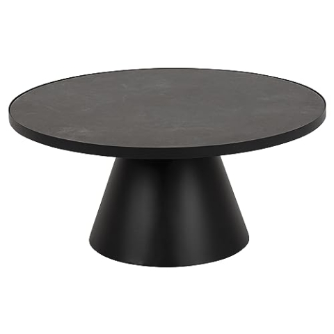 AC Design Furniture Solveig Couchtisch in Schwarz, Runder Couchtisch, Hitze- und Kratzbeständige Keramikplatte, Säulenfuß, Ø: 85,7 x H: 40 cm