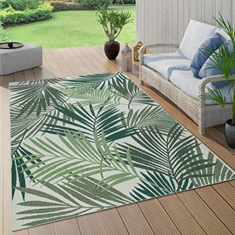 Paco Home Outdoor Teppich Wetterfest Flur Balkon Palmen Dschungel Florales Boho Muster Grün, Grösse:80x250 cm, Farbe:Grün