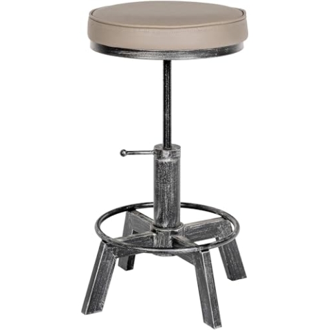 CLP Sitzhocker Destin mit Kunstlederbezug I Hocker im Industrial Design I gepolstert und höhenverstellbar, Farbe:antik Silber