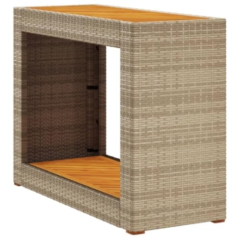 vidaXL Garten Beistelltisch, Outdoor Tisch mit Holzplatte, Gartentisch mit Stahlrahmen, Terrassentisch Couchtisch Gartenmöbel, Beige Poly Rattan