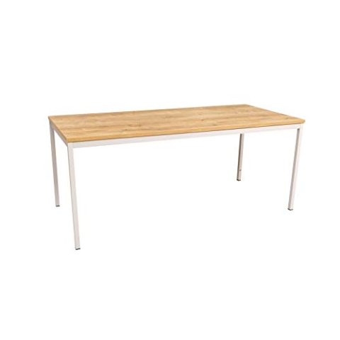 furni24 Schreibtisch-Stahl 140x70x75cm, Eiche, TÜV/GS-Einfache Montage, Arbeitstisch, Bürotisch, Küchentisch, Esstisch, Druckertisch Büro-Möbel Arbeitszimmer Computertisch Gaming-Tisch Mehrzwecktisch
