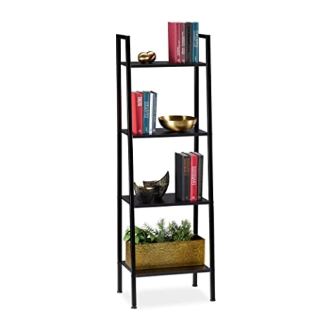 Relaxdays Standregal, modernes Leiterregal mit 4 Ablagen, für Pflanzen, Bücher & Deko, HBT: 136 x 44 x 31,5 cm, schwarz