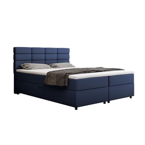 PANDA MÖBEL Reve Boxspringbett 160 x 200 cm Doppelbett mit hochwertiger Bonell-Matratze und Topper, Polsterbett mit Bettkasten, Schlafzimmer, Bequem, Modern, Stilvoll