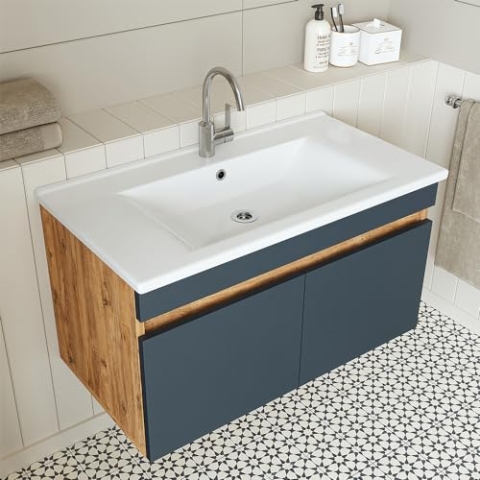 ROOMART • Badmöbel Set • Atria • 65 cm, 85 cm, 100 cm • Weiß • Waschbecken mit Unterschrank (Anthrazit Eiche, 85 cm)
