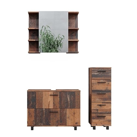 Vicco Ilias Old Style Badkamermeubelset, Moderne badkamerkast, badkamermeubel, wastafelonderkast, spiegelkast, midikast, kastdeur, kastvak, kastlade, kastlade'