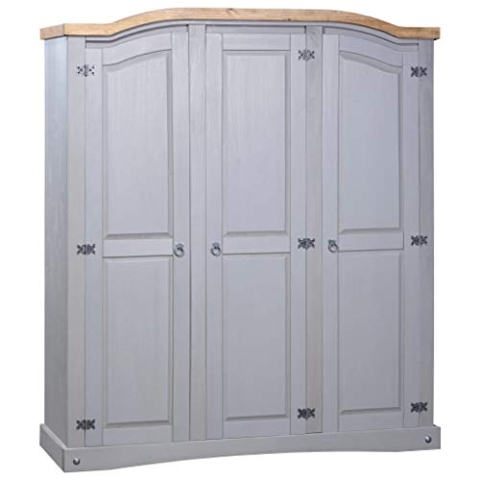vidaXL Kleiderschrank Mexiko-Stil Kiefer Corona 3 Türen Grau