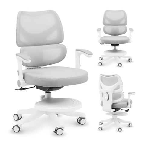 MARK ADLER Junior 5.3 | Ergonomischer Kinderstuhl | Höhenverstellbarer Schreibtischstuhl mit Verstellbarer Rückenlehne | Drehstuhl mit Armlehnen & Fußstütze | Stuhl für Kinder & Jugendliche | Grau