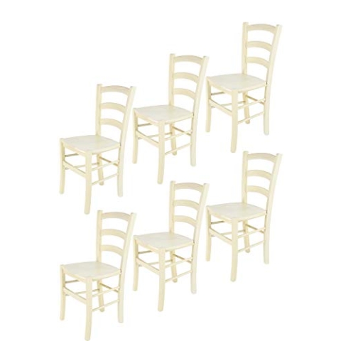 t m c s Tommychairs - 6er Set Stühle Venice für Küche und Esszimmer, robuste Struktur aus lackiertem Buchenholz in Anilinfabre Weiss und Sitzfläche aus Holz